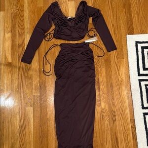 Elegant Yet Sexy Brown Two-Piece Set